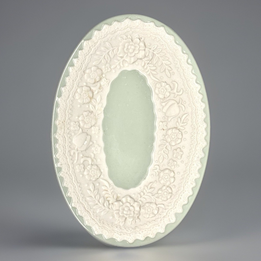 Laura Ashley Lifestyles Embossed Lace Blue Soap Dish 7"X4.5"